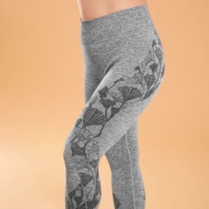 KIMJALY 7/8-Leggings Yoga nahtlos Gingko-Motiv - graumeliert