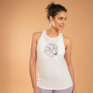 KIMJALY Top Yoga Damen Baumwollte - bedruckt offwhite